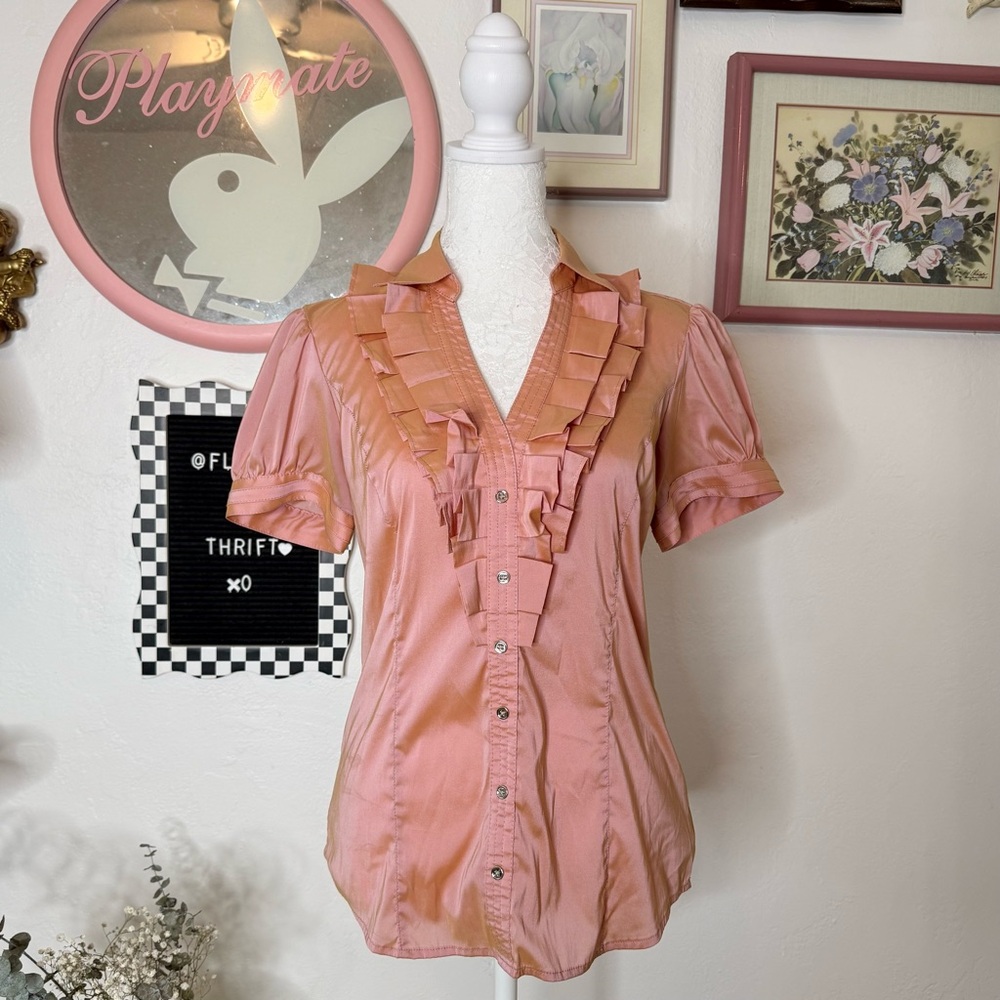 Express Blush Ruffle Button-Up Blouse - image 1